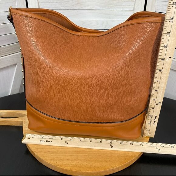 MKF Mia K Farrow Nya Cognac Gold Studded Hobo Bag Tote - Picture 8 of 9